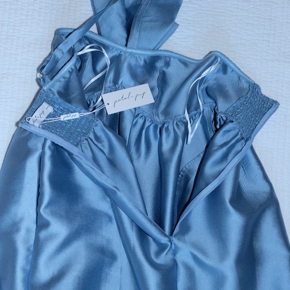 NWT Petal & Pup Betina Bow Satin Maxi Dress Blue Formal Wedding Guest Nordstrom - Picture 9 of 16